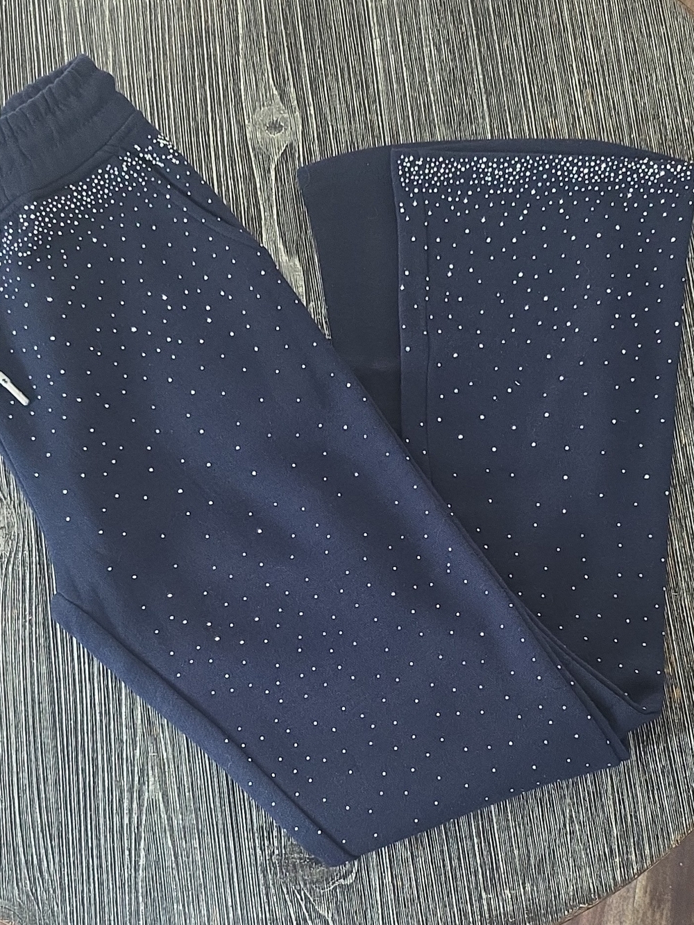 Girls Navy Joggers with Silver Sparkle - Kids Sweatpants